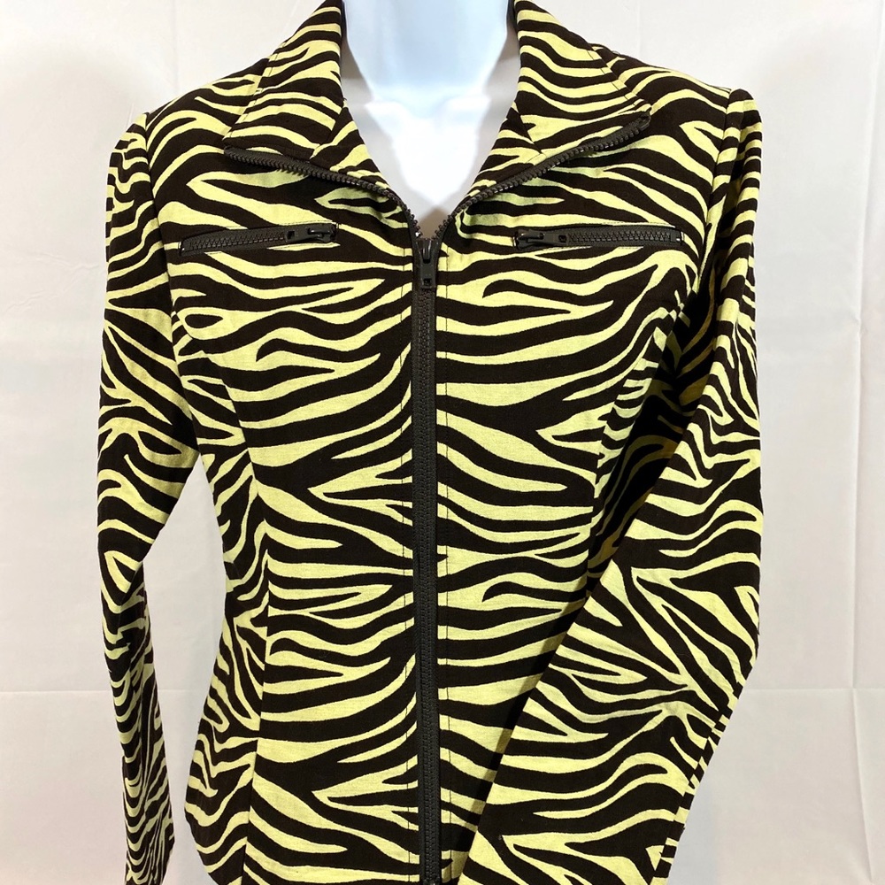 Nabi Green/Brown Animal Print Zip-Up Jacket, Small